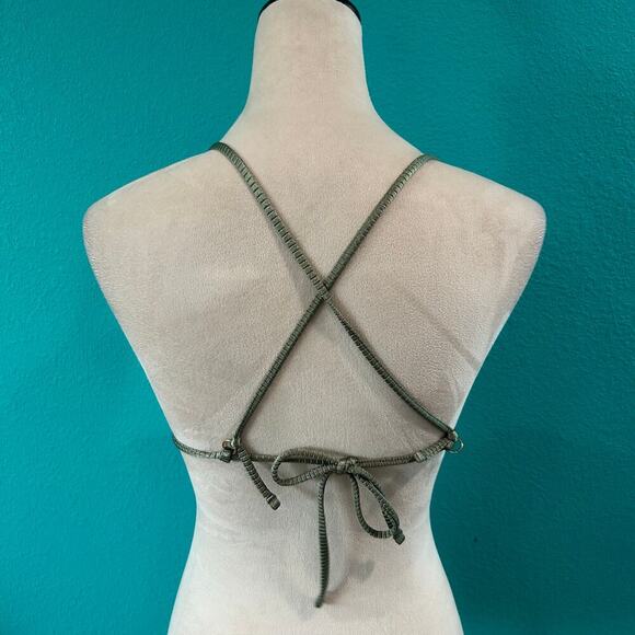 NWT Aerie Shine Rib String Triangle Bikini Top Olive Fun Swimsuit Beach - Picture 4 of 5